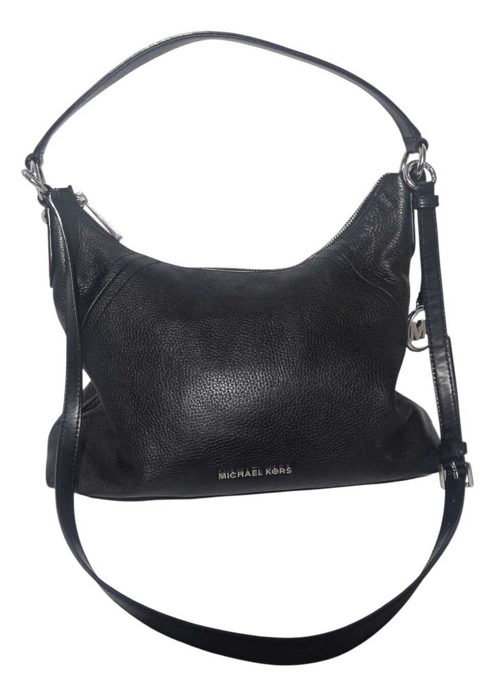 Michael Kors Aria Large Black Pebbled Leather Hobo Shoulder Crossbody Bag